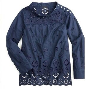 J. Crew Funnelneck Eyelet Top Navy Blue